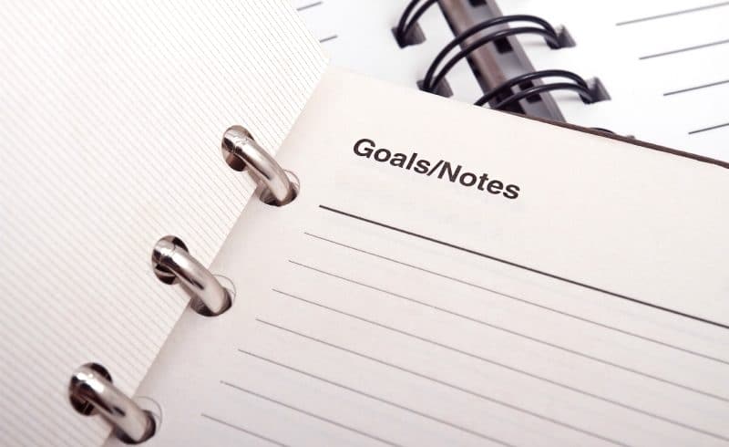 Notitieboek met pagina ‘Goals/Notes’ voor het plannen van doelen.