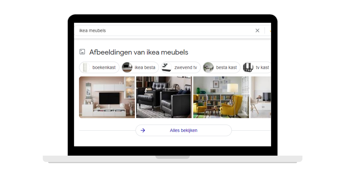 Google Images zoekresultaten met afbeeldingen van IKEA meubels.