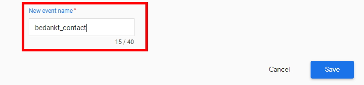 Eventnaam instellen in Google Analytics 4 voor een nieuwe conversie.