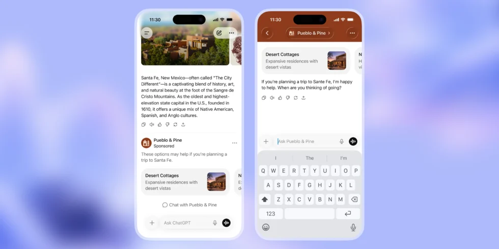 advertentievoorbeeld van een reis naar Sante fe in ChatGPT.