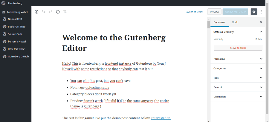 WordPress Gutenberg editor interface voor het bewerken van een blogbericht.