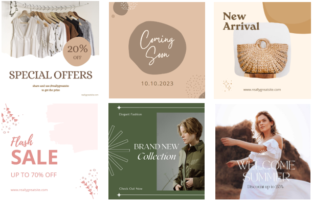 Overzicht van zes neutrale Instagram post templates ter inspiratie.