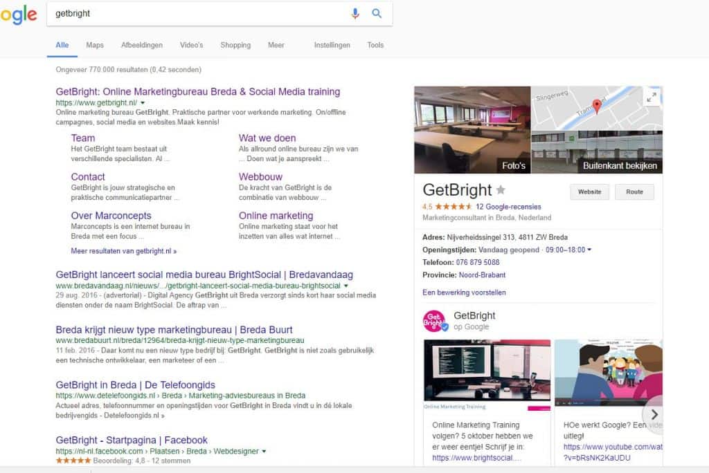 Bedrijfpagina google met google berichten