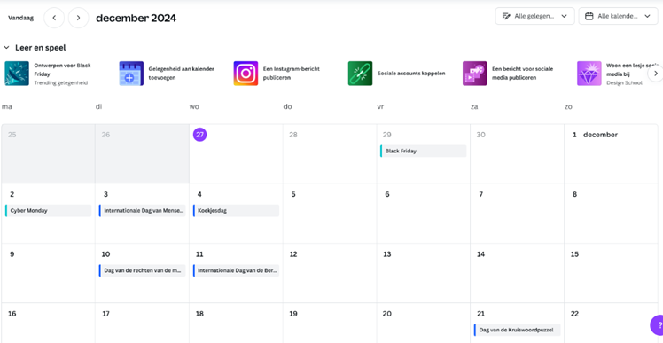 Canva contentkalender voor de maand december