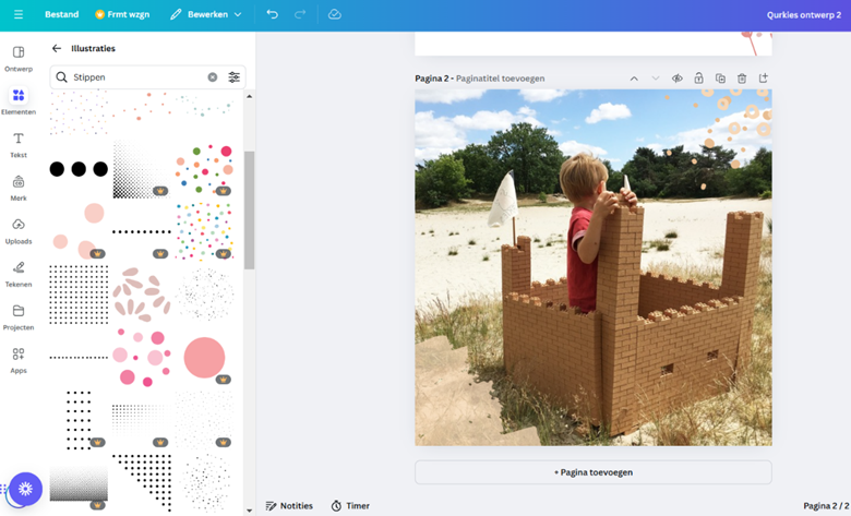 onder elementen wordt gezocht naar stippen, deze worden als hoekelement gebruikt