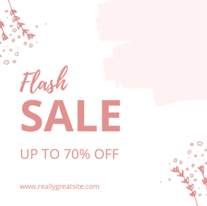 Canva ontwerp met de tekst flash sale, verfstrepen en bloemetjes in de hoeken.