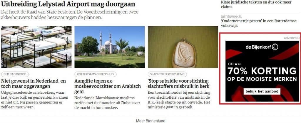 De Customer Journey beïnvloeden - Bijenkorf remarketing advertentie