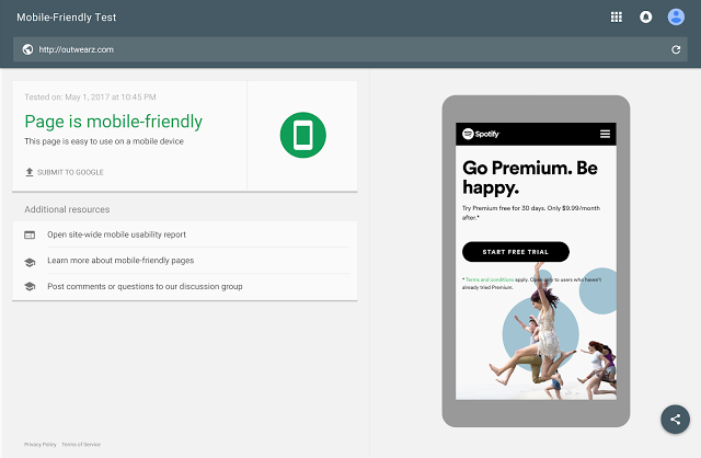 Google Mobile friendly test voorbeeld