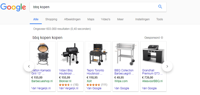 Google Shopping voorbeeld