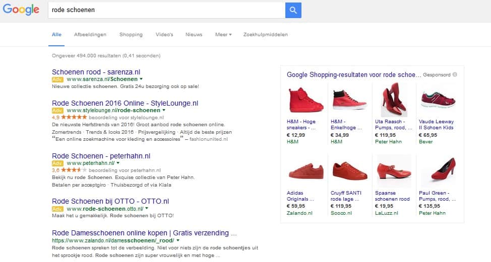 google resultaten rode schoenen